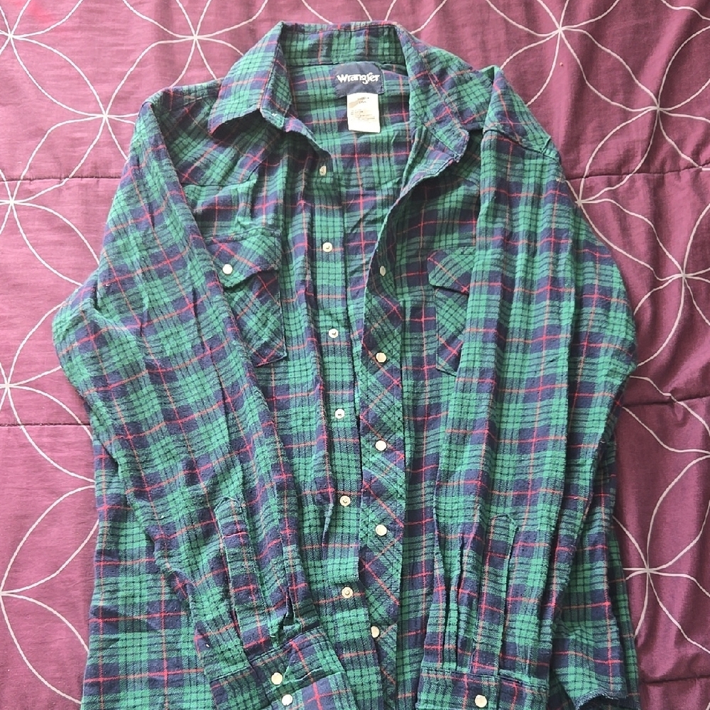 Wrangler Men's Green Plaid Shirt